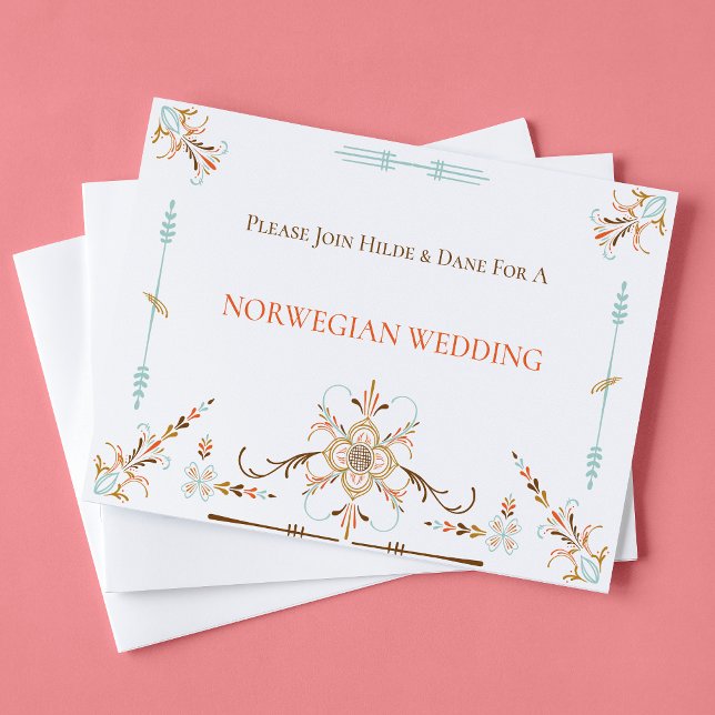 Norvège Romaling Folk Art Wedding Invitations (Créateur téléchargé)