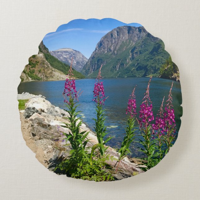 Norvège Village de Gudvangen Scène Coussin rond (Devant)