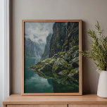 Norway Geirangerfjord Mossy Water Art Leinwanddruck<br><div class="desc">Imagine kneeling at the very lip of the emerald water, where the air is cool and the only sound is the occasional drip of mist from a moss-covered stone. This perspective captures the breathtaking scale of Geirangerfjord by focusing on the intimate details—the wet, vibrant moss and the glass-like reflection of...</div>