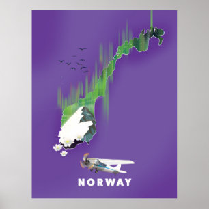 Norway Map Illustrated print poster. Poster