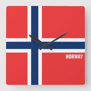 Norway National Flag Patriotic Quadratische Wanduhr