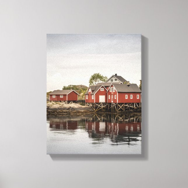 Norway Red Boat Houses Leinwanddruck (Vorderseite)