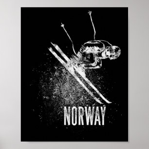 Norwegen Abfahrtsski Retro-Design Berg Schnee Poster