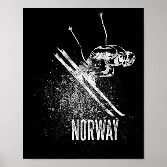 Norwegen Abfahrtsski Retro-Design Berg Schnee Poster (Vorne)