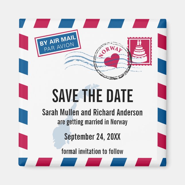 Norwegen Air Mail Wedding Save the Date Magnet (Vorne)