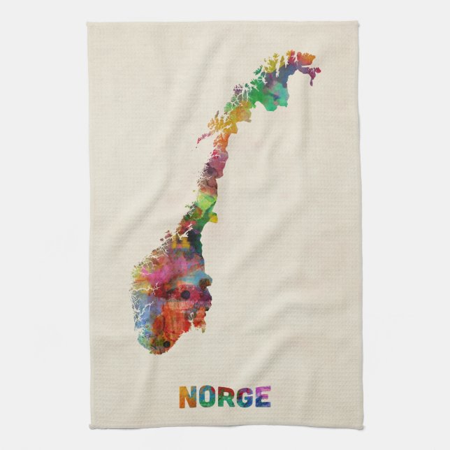 Norwegen-Aquarell-Karte Küchentuch (Vertikal)