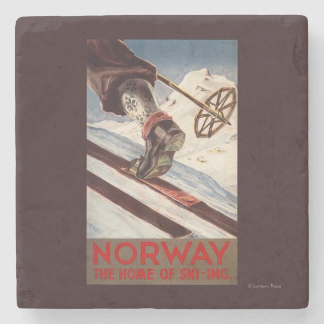 Norwegen - das Zuhause des Skifahrens Steinuntersetzer (Vorderseite)