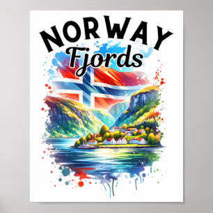 Norwegen Fjorde Kreuzfahrt Norwegische Flagge Skan Poster
