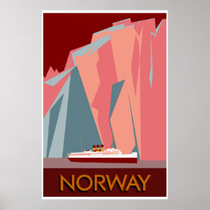 Norwegen Fjorde Retro Vintage Stil Reise Poster