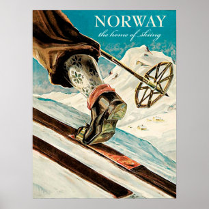 Norwegen, Fuß eines Skier, Vintage Reise Poster