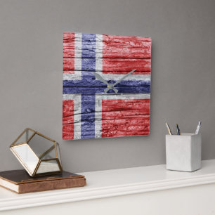 Norwegen Holzflagge Quadratische Wanduhr
