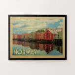 Norwegen Jigsaw Puzzle Vintage Travel<br><div class="desc">Norwegen Design im Vintage Travel Stil mit farbenfrohen Häusern auf dem Wasser.</div>