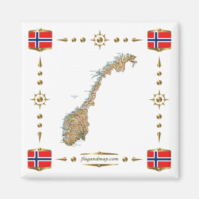 Norwegen Karte + Flaggen Magnet (Vorne)