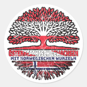 norwegen Norwegisch Österreichisch Österreich Baum Runder Aufkleber