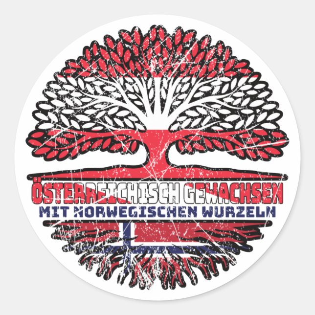 norwegen Norwegisch Österreichisch Österreich Baum Runder Aufkleber (Vorderseite)