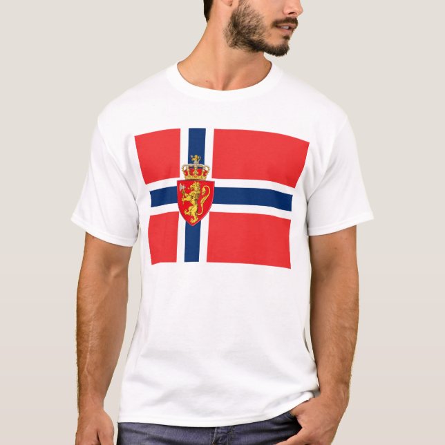 Norwegen, norwegische Flagge, mit Wappen T-Shirt (Vorderseite)