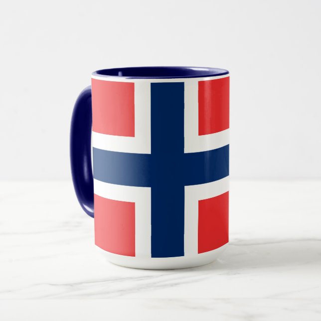 Norwegen, norwegische Flagge, mit Wappen Tasse (Vorderseite Links)