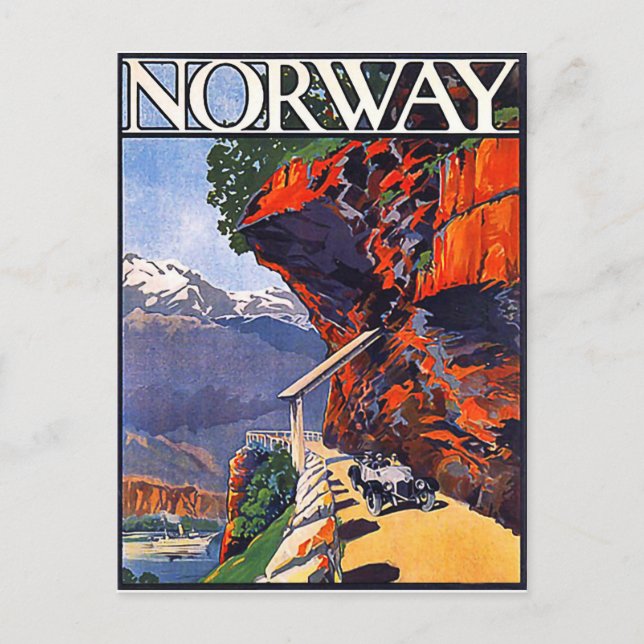 Norwegen, Oldtimer auf der Bergstraße Postkarte (Vorderseite)