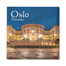 Norwegen Oslo Storting Gebäude bei Nacht