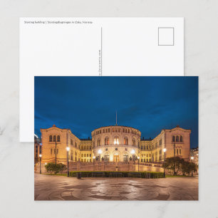 Norwegen Oslo Storting Gebäude bei Nacht Postkarte