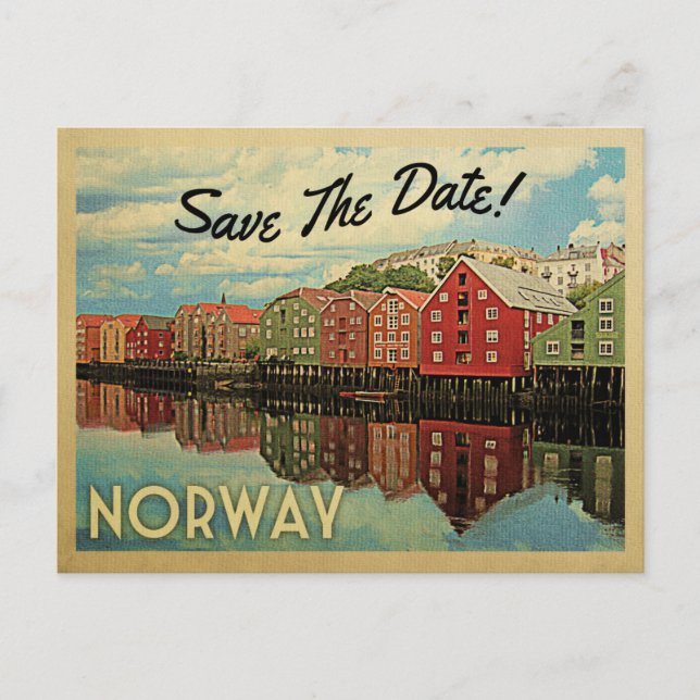 Norwegen Save the Date Vintag Ankündigungspostkarte (Vorderseite)