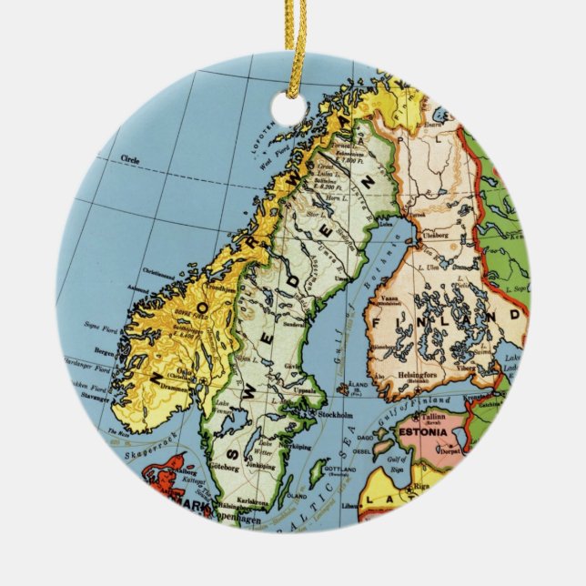 Norwegen Schweden Dänemark Karte Design Keramikornament (Vorne)