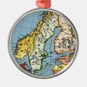 Norwegen Schweden Dänemark Karte Design Silbernes Ornament