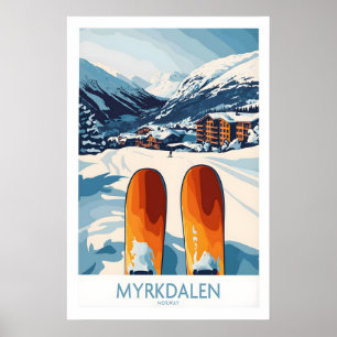 Norwegen Skiszene Kunst - Myrkdalen Bergposter Poster