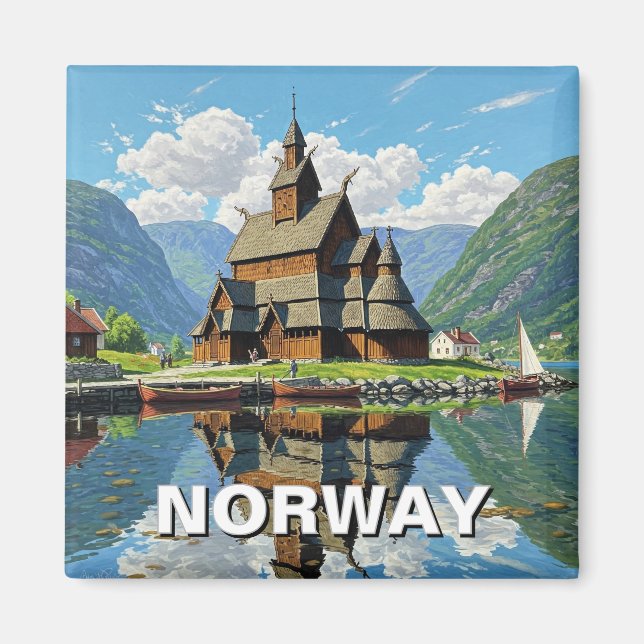 Norwegen Stave Church Travel Magnet (Vorne)