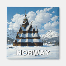 Norwegen Stave Church Winter Travel Magnet