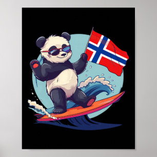 Norwegen Surfender Panda Bär Norwegische Flagge No Poster