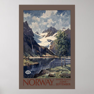 Norwegens Sommersaison Juni September Vintage Reis Poster