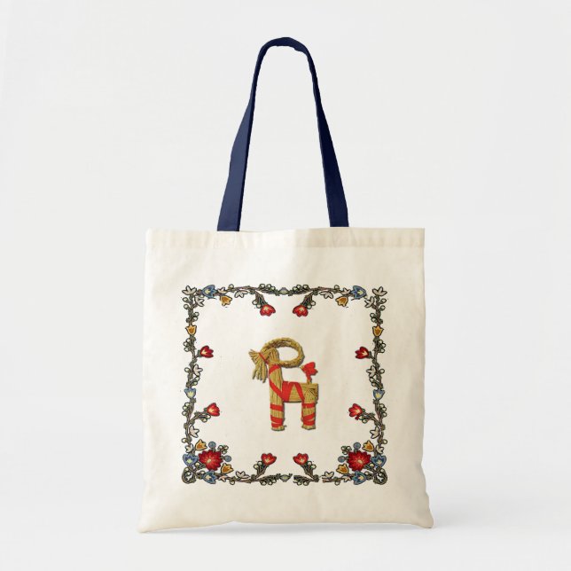 Norweger Bunad mit Blumen und Julbock Tragetasche (Vorne)