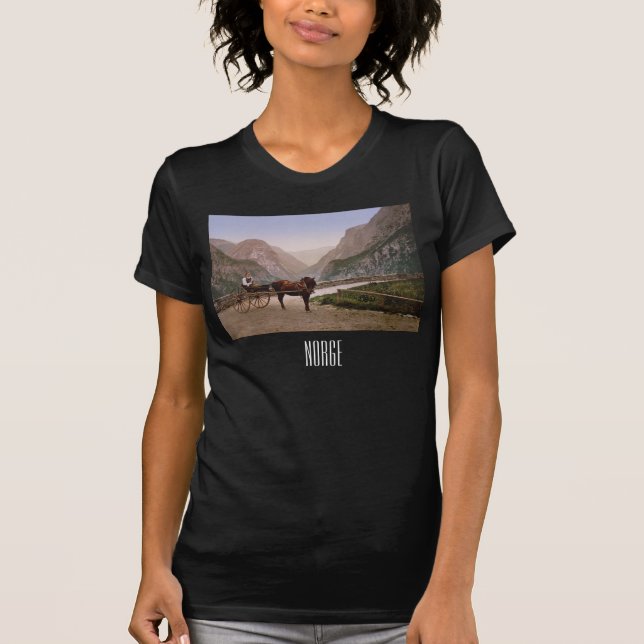 Norwegerin in einer Pferdekutsche gezeichnet T-Shirt (Vorderseite)