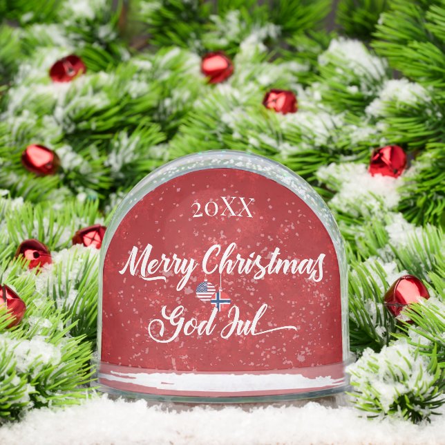 Norwegian American Merry Christmas God Jul Schneekugeln (Weihnachten)