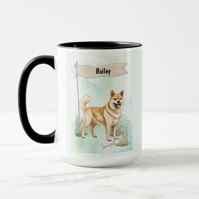 Norwegian Buhund Watercolor Personalized Dog Tasse (Links)
