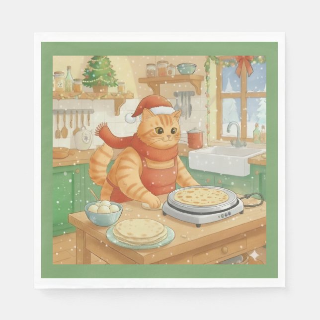 Norwegian Cat Making Christmas Lefse, Napkins Serviette (Vorderseite)