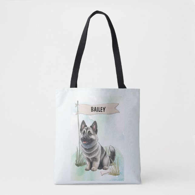 Norwegian Elkhound Watercolor Personalized Dog Tasche (Vorderseite)