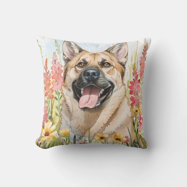 Norwegian Elkhound Watercolor Throw Pillow Kissen (Vorderseite)