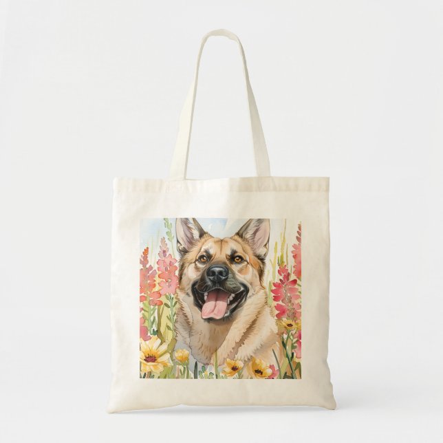 Norwegian Elkhound Watercolor Tote Bag (Devant)