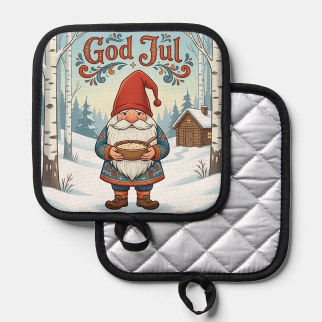 Norwegian Nisse God Jul Christmas Pot Holder Topflappen (Vorderseite/Rückseite)