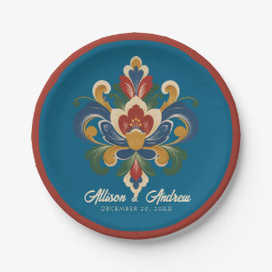 Norwegian Rosemaling Blaue Hochzeit Pappteller
