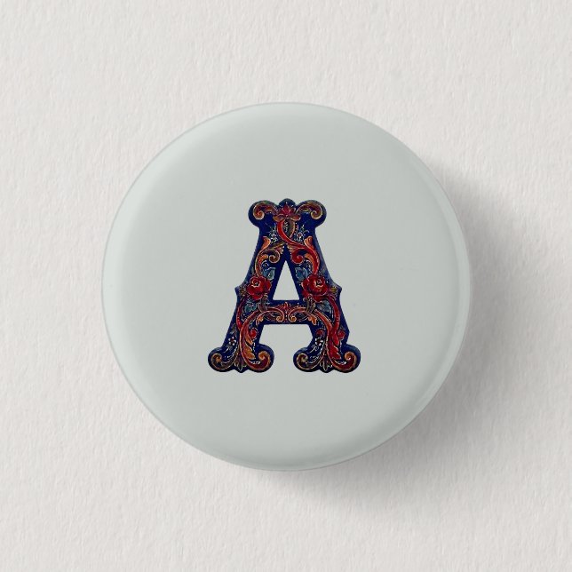 Norwegian Rosemaling Initiale – Traditionelle Blum Button (Vorderseite)