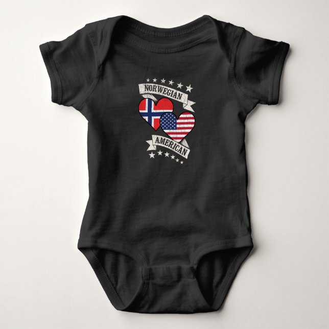 Norwegisch American Heart Flags Norwegen Baby Strampler (Vorderseite)