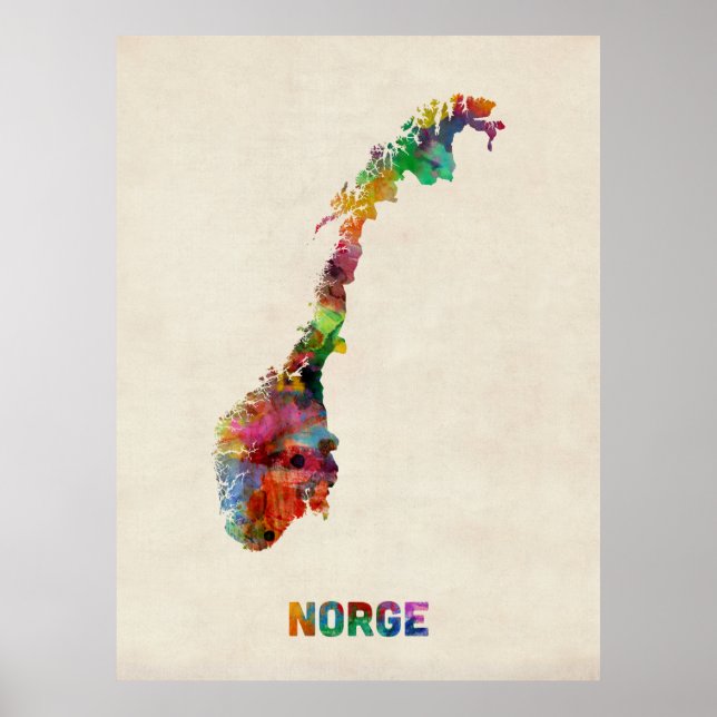 Norwegische Aquarellkarte Poster (Vorne)
