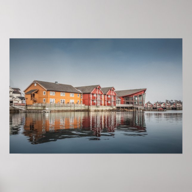 Norwegische bemalte Häuser Poster (Vorne)