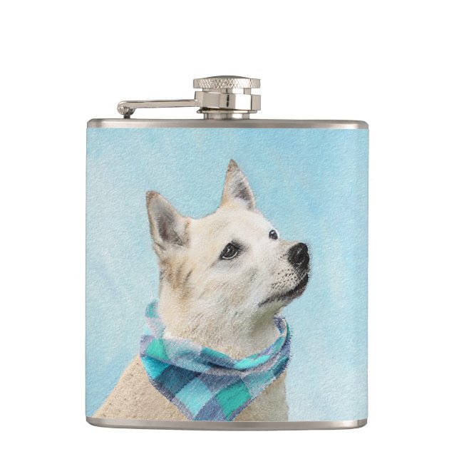 Norwegische Buhund-Malerei - Niedliche Original Hu Flachmann (Vorderseite)