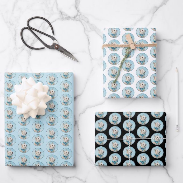 Norwegische Buhund-Malerei - Niedliche Original Hu Geschenkpapier Set (Vorderseite)