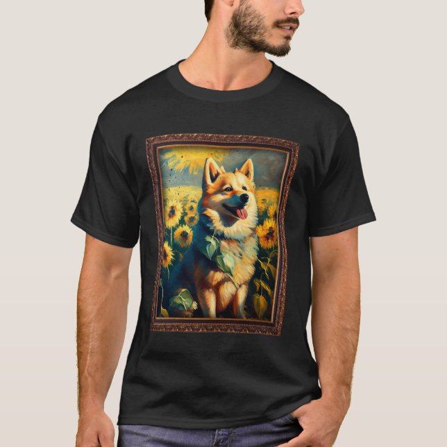 Norwegische Buhund Malerei Sonnenblumen Blume Mama T-Shirt (Vorderseite)