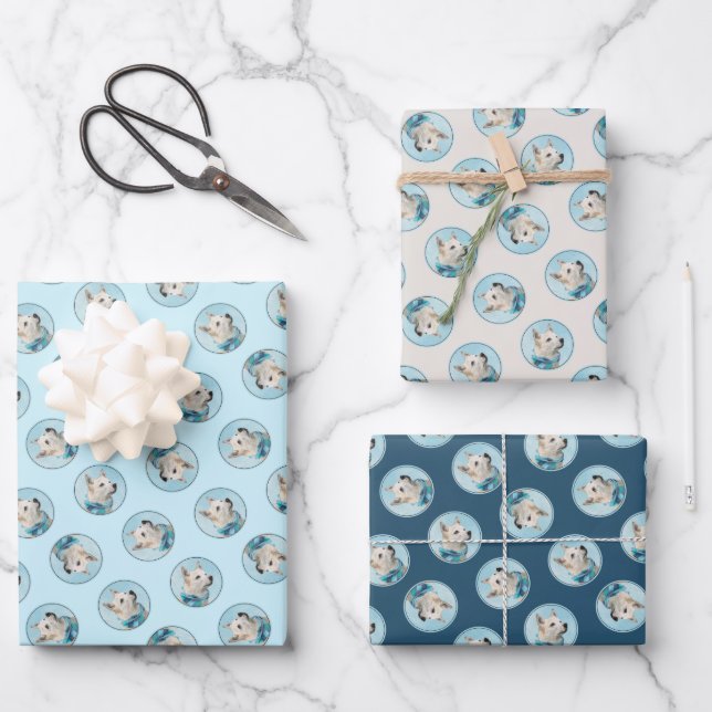 Norwegische Buhund Malerei Wheaten Original Hunde  Geschenkpapier Set (Vorderseite)